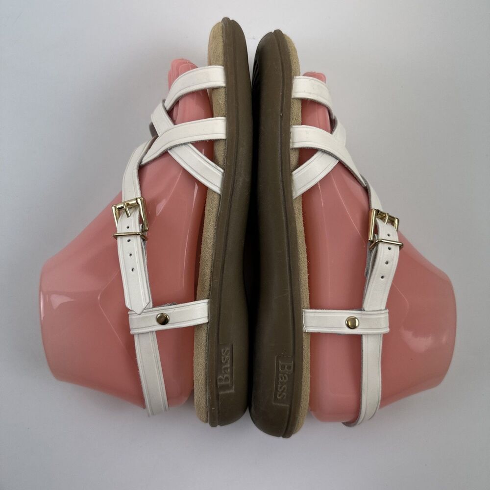 GH Bass Sunjuns Margie Sandal White Leather Strappy Flat Women 6.5 WW Extra Wide - Picture 6 of 12